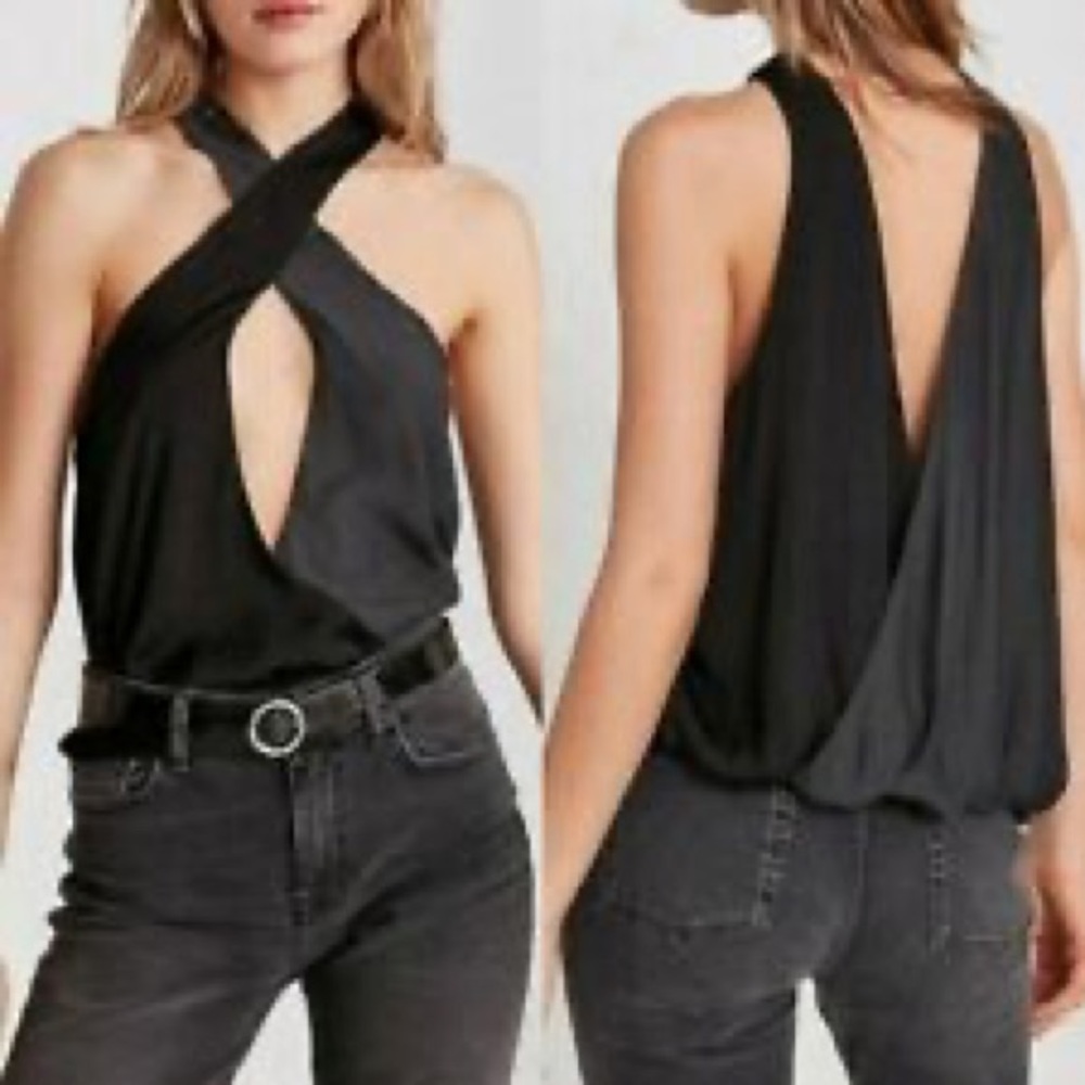 Silence + Noise Cross Front Halter Backless Top